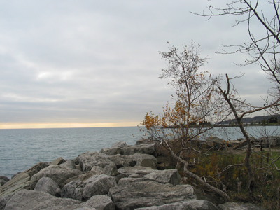 Boulders along the 

shore